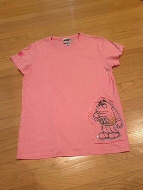 M&M's World Pink Rhinestone Graphic T-Shirt Brand Patch Sz Large Cute Bling Tee⁠